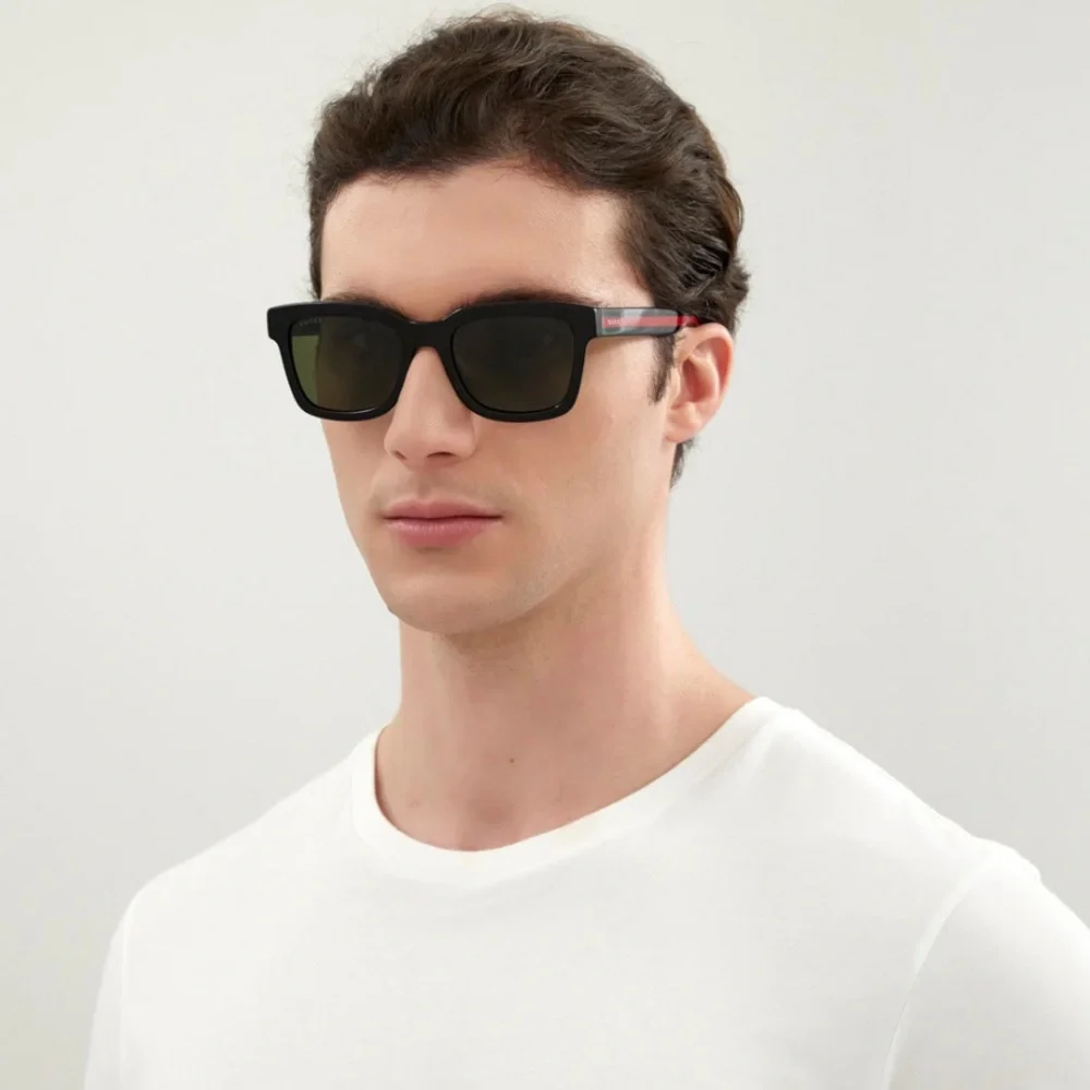 💯- New Authentic Gucci Gucci GG0001SN 002 Black/GREEN/ Red Sunglasses